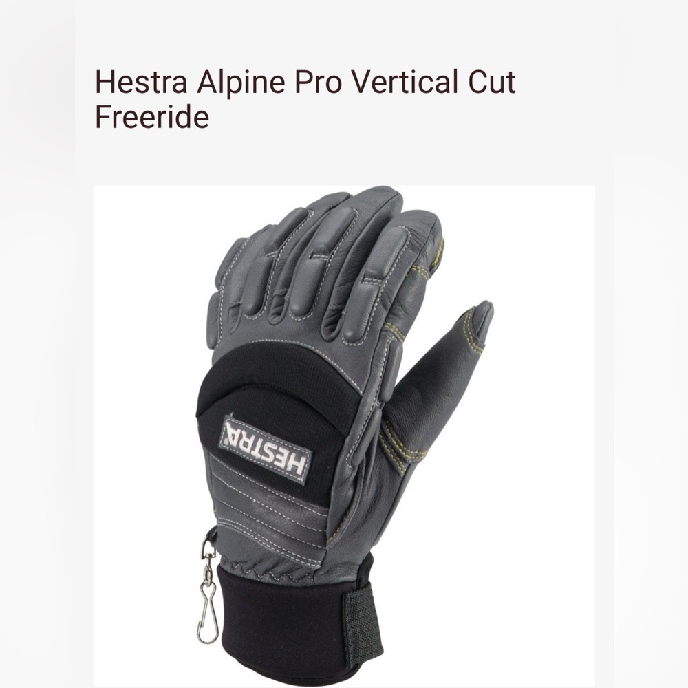 Hestra Gray Goat leather Freeride vertical cut Gloves $235 size 8 Velcro NWOT